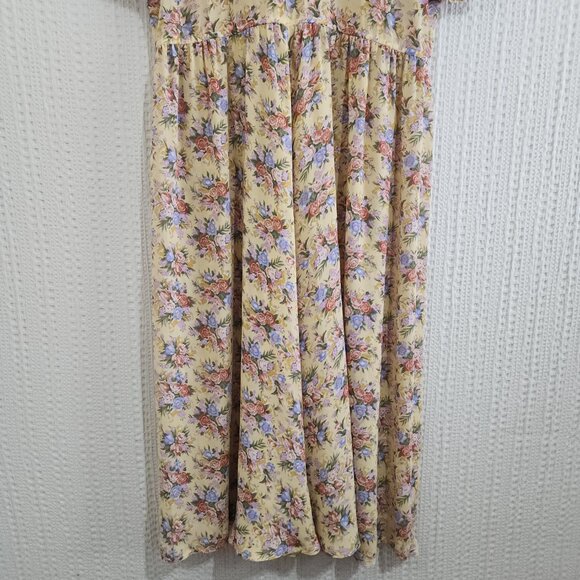 Vintage Leslie Fay Yellow Floral Prairie Cottagecore Midi Dress Size 18 (XL Fit) - Picture 4 of 16